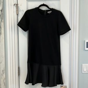 Chelsea28 black mini dress with black satin ruffle bottom